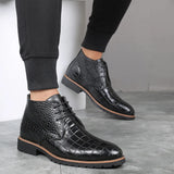 Breakj Men's Round-Head Casual Shoes Men's Leather Boots Front Strap Pressed Martin Boots Plus Size Men's
