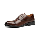 Breakj Men's Leather Shoes Pointed British Wind Derby Shoes Casual Three Joint Business Dress Groom Wedding Shoes