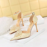 Breakj Banquet High Heel Shallow Mouth Empty A Word With Pointed Diamond Pearl Flower Sandal High