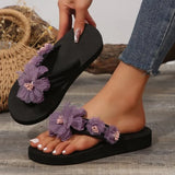 Breakj Slippers Women's Summer Fashion Wear Thick Bottom High And Cool Slippers Women's Beach Anti-Slip White Flowers And