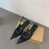 Breakj New High-Heeled Shoes French Pointed Mesh Yarn Hollow One-Word Buckle Sandals Wearing Front Fashion Women's