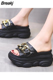 Slippers Heels Slipers Women Slides Fashion Platform High Soft 2023 Luxury Flat Rubber Casual PU Leisure Shoes Women