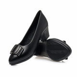 Middle-aged Women's Pumps PU Leather Soft Sole Comfortable Non-slip Mid-heel Single Shoes Mother Shoes Leather Shoes