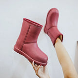 Warm Plush Women Rainboots Solid Outdoor Waterproof Girls Fur Ankle Boots Slip-on EVA Ladies Rain Platform