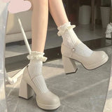 Breakj Head Mary Treasure Shoes Children Small High Heels Waterproof Wedding Shoes Bridesmaid Shoes Buckle With Thick Heel Single