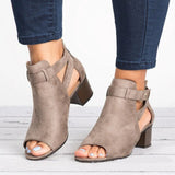 Women Sandals 2023Summer Chunky High Heels Soild Gladiator Open Peep Toe Women Black Shoes Buckle Back Zipper Sandalias De