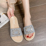 Size 34-43 Crystal Buckle Slippers Woman Glitter Cloth Slides Outside&Home Casual Flipflops Lady Slip On Flat Sandals
