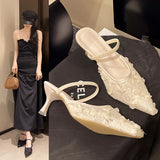 Breakj Slippers Spring Feminine Fashion Temperament Gentle 2025 New Pointed Rose Head Fine And Mesh