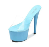 Women Shoes Summer High Heels 17CM Thin Heel Waterproof Platform Sandals Red SlippersTransparent Crystal Shoes Wedding Shoes