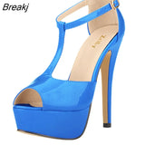 Women Platform High Heel Sandals Sexy Peep Toe Ankle Strap Stilettos Pumps T-Strap Party Wedding Shoes