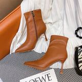 Women's Boots Pointed Thin High Heels 2022 New Fashion Patent Leather Ankle Boots Solid Zipper Fashion High Heels Thin