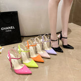High-Heeled Sandals Summer New Stilettos Pointed Fashion Sexy Large-Size Buttoned Women's High