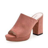 Elegant Women Concise Solid Platform Shoes Summer Heeled slip-on Mules Women High Block Heels
