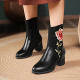 New Boots Women Ethnic Flower Embroidery Autumn Winter Women Ankle Boots High Heels Boots Comfy Ladies Shoes Botas De