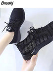 Style Casual Women's Sports Vulcanize Shoes Mesh Breathable Flying Woven Soft Sole Walking Platform Sneakers Women Tennis