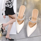 New Large Size Slippers Size 35-42 Pointed Fairy Wind Muller Fashion Rhinestone Women's