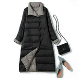 New Autumn Winter Women Double Sided Ultra Light Long Down Coat 90% White Duck Down Parkas Warm Snow Plaid