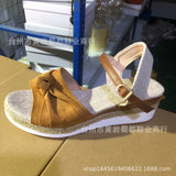 Breakj New Fish Mouth Bow Buckle Thick Bottom Slope Sandals Women's Large Size Hemp Rope Bottom Flat Bottom Women