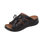 New Solid Color Rocking Line Hollowed-Out Fishmouth Slippers Large Size Bow Flat Heel