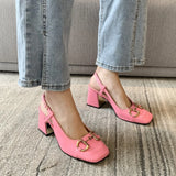 Women's High Heels Shoes 2024 Summer Pumps Back Empty Female 8cm Thick Heel Square Toe Mary Jane Shoes Black Pink Talon