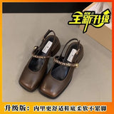 Breakj Sense Of Color Square Mary Treasure Shoes Coarse Heel Head Sandals Retro Commuter Buckle Back Empty Women Singles