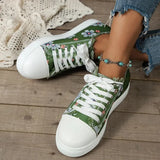 Cut Flat Canvas Shoes for Women 2024 Spring Fashion Printed Ladies Sneakers Plus Size Lace Up Casual Flats Zapatillas