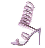 Breakj New External Code Rhinestone Gem Ankle Winding Thin Heel High Heel Round Head Runway Plus Size