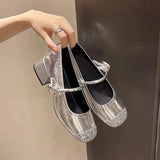 Breakj Fragrant Wind Thin Height Retro French Single Shoes Small Fragrant Wind Silver Lily One Word Temperament Light-Mouthed Mary Treasure