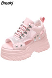 Sandals 8.5CM Wedge Heels Sneakers New Women Beach Flip Flop High Platform Casual Sandals Breathable Walking