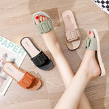 Slippers Flat Shoes Ladies Square Fashion Buckle Comfortable Beach Outdoor Slides Summer New Slip-on Soft Woman