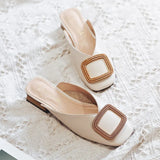 Designer Women Mules Pumps Sexy Buckle Wooden Block Heel Elegant Ladies Office Casual Shoes Party Women