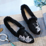 Breakj Wool Edge Pointed Shoes Embroidered Cloth Shoes Fashion Warm Home Shoes National Wind Women's Shoes Cotton Drag Women's Cotton