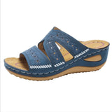 Cool Slippers Female Slope Heel Fish Mouth Thick Size Shoes Multi-Color Embroidered Cool Drag