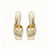 Breakj Charm Silver Soft-Faced Cow Skin Cross-Belt Side-Slip Slippers Women Wearing Retro Crystals And Coarse