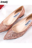 Women Flat Ballet Shoes Bling Pointed Toe Flats Shoes Elegant Comfortable Lady Shiny Flat Shoes Wedding shoes size