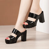 Sandals And Slippers Women's Summer 2023 New Waterproof Table Thick Soles Thick Heel Slippers Large Size Lacquered Leather