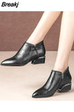 Bow Short Women's Boots 2023 Pointed Thick Heel Side Zipper Chelsea Boots Women Plus Size Fashion Women Shoes High