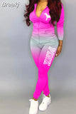 Fall PINK Letter Print Tracksuits Women Zip Hooded Long Sleeve Coat And Pants Two Piece Set Female Casual Sport