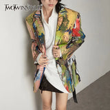 Casual Loose Print Colorblock Blazer Female Notched Long Sleeve Korean Fashion Jacket For Women 2022 Spring