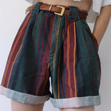 New Fashion Women Striped Plaid Print Curly Short Pants Casual Buttons Streetwear Cool Girl Elegant Sweet Shorts(no
