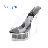 Slippers Women Shoes Super High Heels Plus Size Catwalk Transparent Sandals Women Pole Dance Platform Wedding