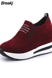 Flock Increasing Shoes High Heels Lady Casual Black Women Sneakers Leisure Platform Shoes Slip-On Breathable Height