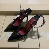 Breakj The Autumn Of 2025, The New Women's Shoes Black Patent Leather Pointed And High-Heeled High-Heeled Muller Shoes With High
