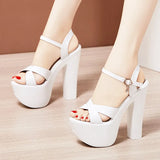 Heel Sandals Thick-Soled Catwalk Shoes Super High Heel Waterproof Platform 15Cm Nightclub Women's Shoes Large Size Hate Banquet