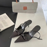 Breakj Gentle Wind Silver High Heels 2025 Spring New Bow Sandals Tip Word By Word With Fine Heel Women's
