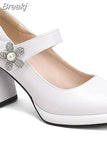 Heels Mary Jeans Pumps 2023 Summer Fashion Ankle Buckle round Toe Women Pumps Elegant Comfy Walking Pumps Plus Size