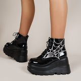 Breakj Thick-Bottomed Large-Size Short Boots Women's Autumn New Pine Pastry Bottom With Printed Leather Boots Martin