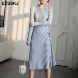 winter A-LINE sweater dress elegant knit Drawstring dress women slim midi dress Female chic knit elegant