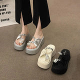 Breakj Women Wear 2025 Summer New Small Thick-Soled High-Heeled Water Drill Jackets Toe Cool Slippers