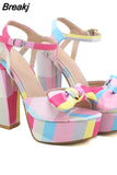 Women's Sandals 2023 Summer New Fashion Butterfly-knot Elegant Lady Single Shoes Thick Heels Ankle Buckle